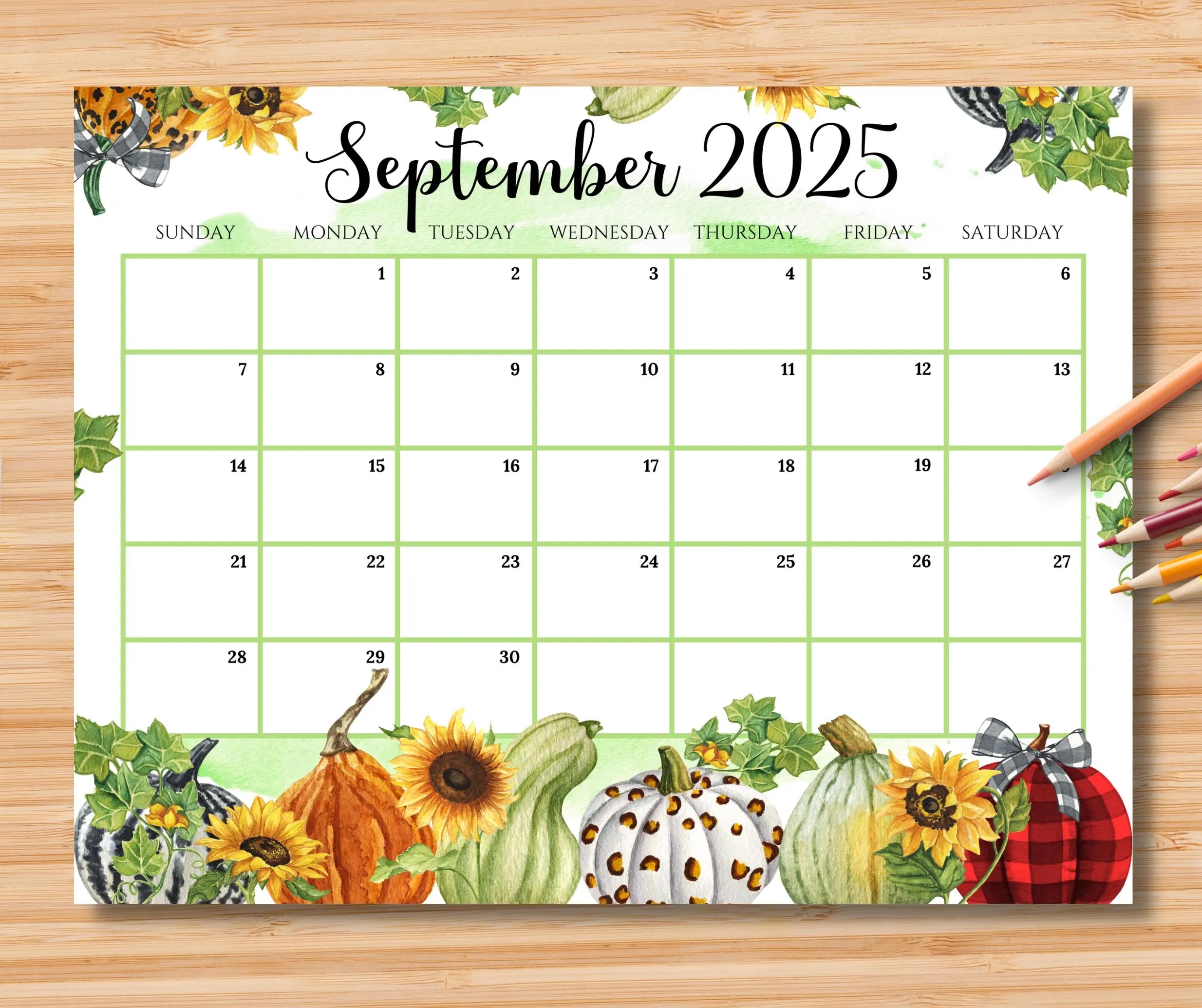 Blank Calendar 2025 September Printable Cute