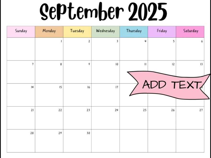 Editable September 2025 Calendar Printable Digital Download Wall Calendar Planner Fall Calendar Rainbow School Planner Etsy