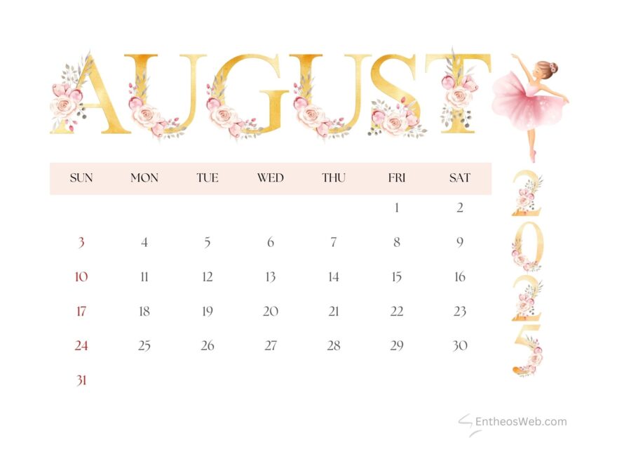 Free August 2025 Calendar PDF EntheosWeb