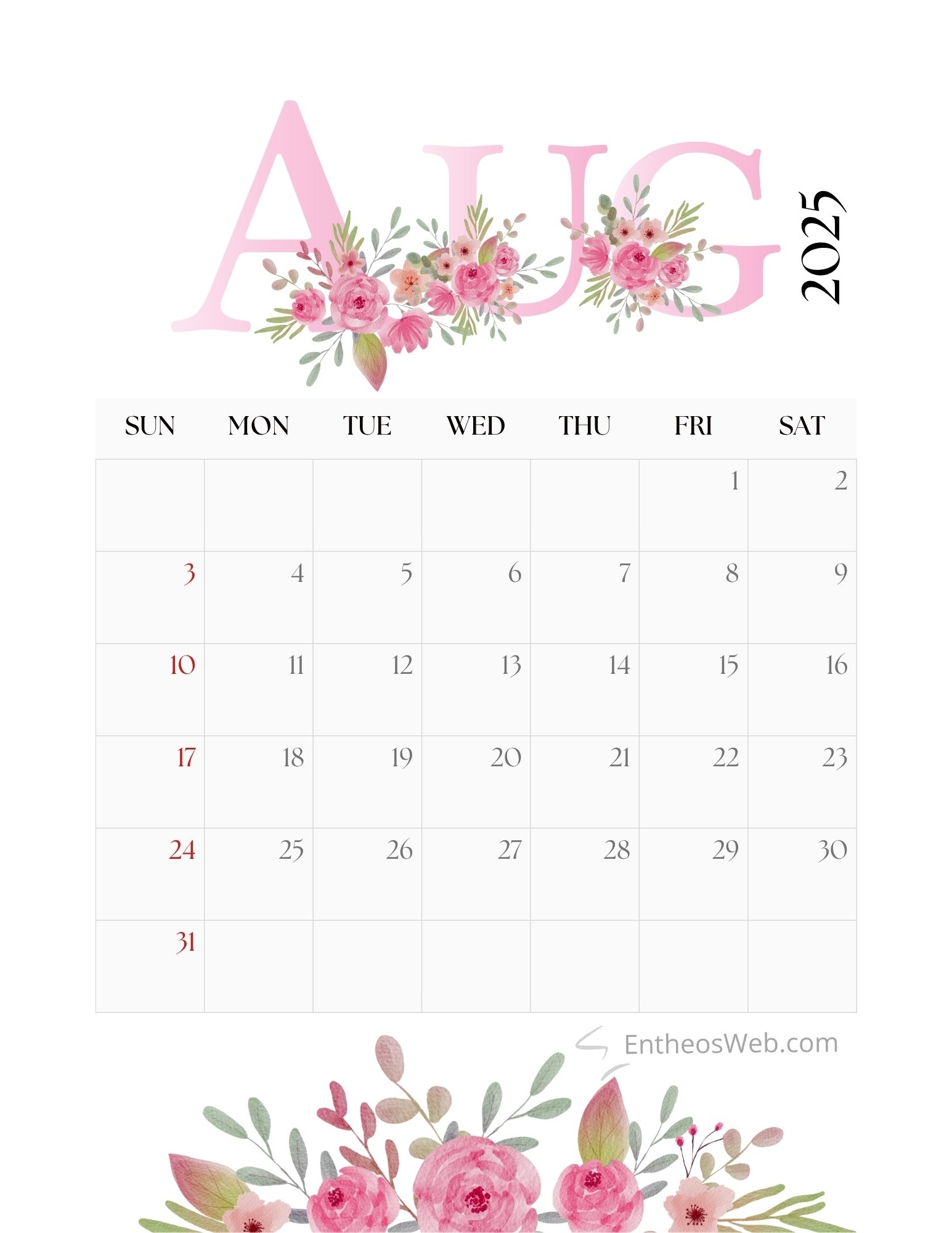 Blank Month Of August 2025 Calendar
