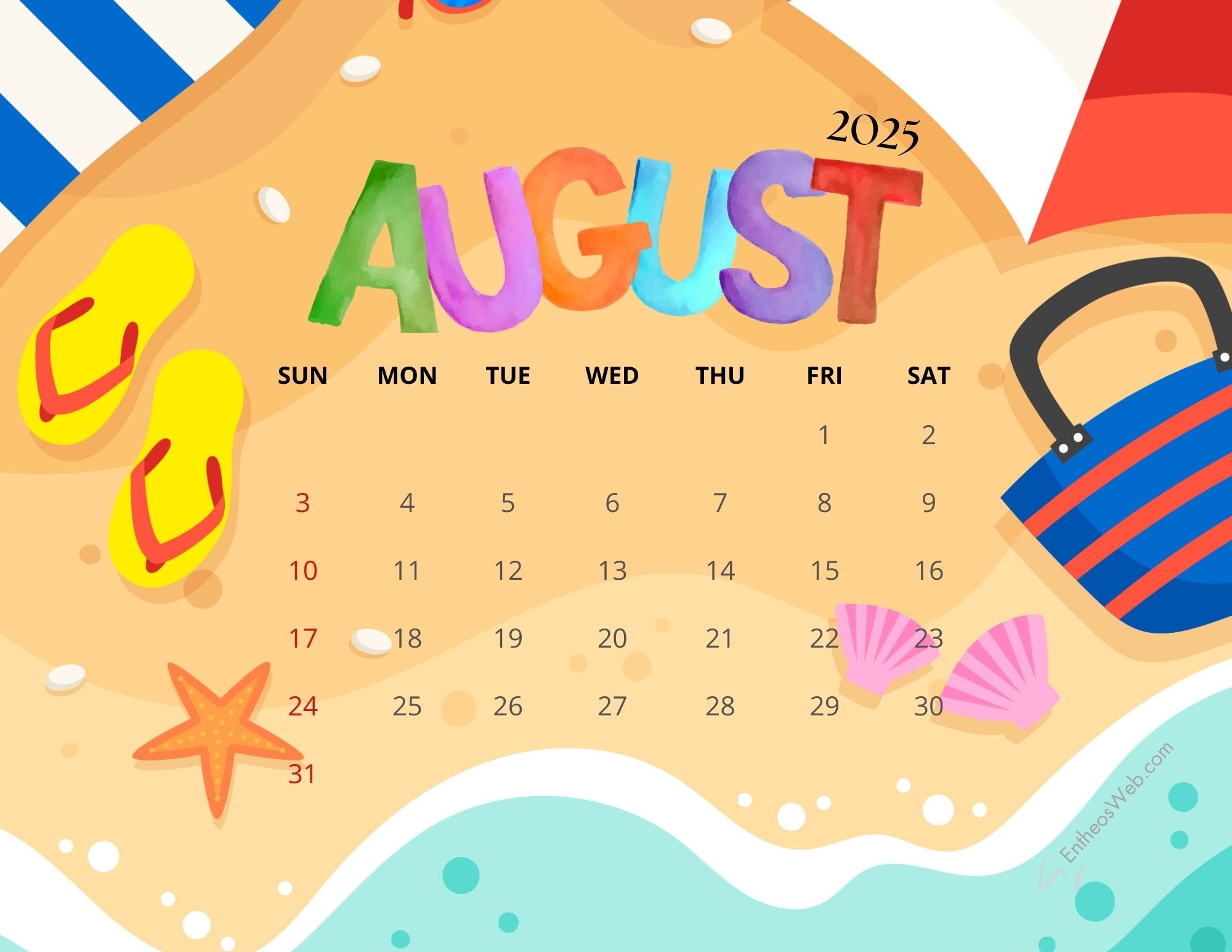 Free August 2025 Calendar PDF EntheosWeb
