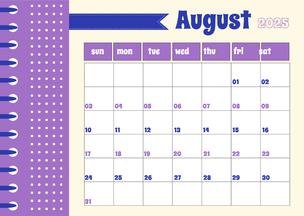 Free August 2025 Calendar Template To Edit Online