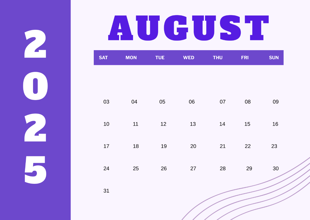 Free August 2025 Calendar Template To Edit Online