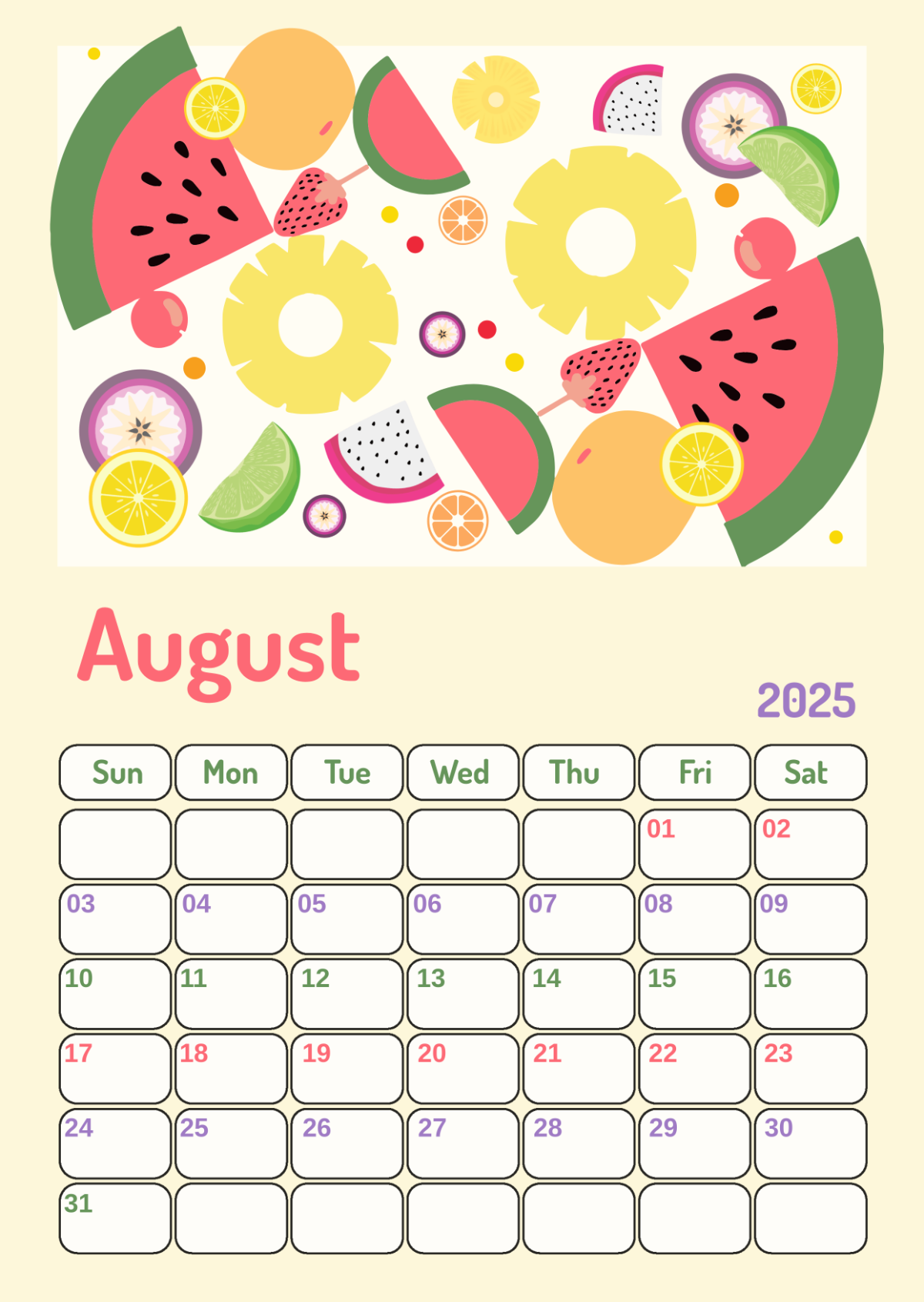 Nice Blank Calendar For August 2025