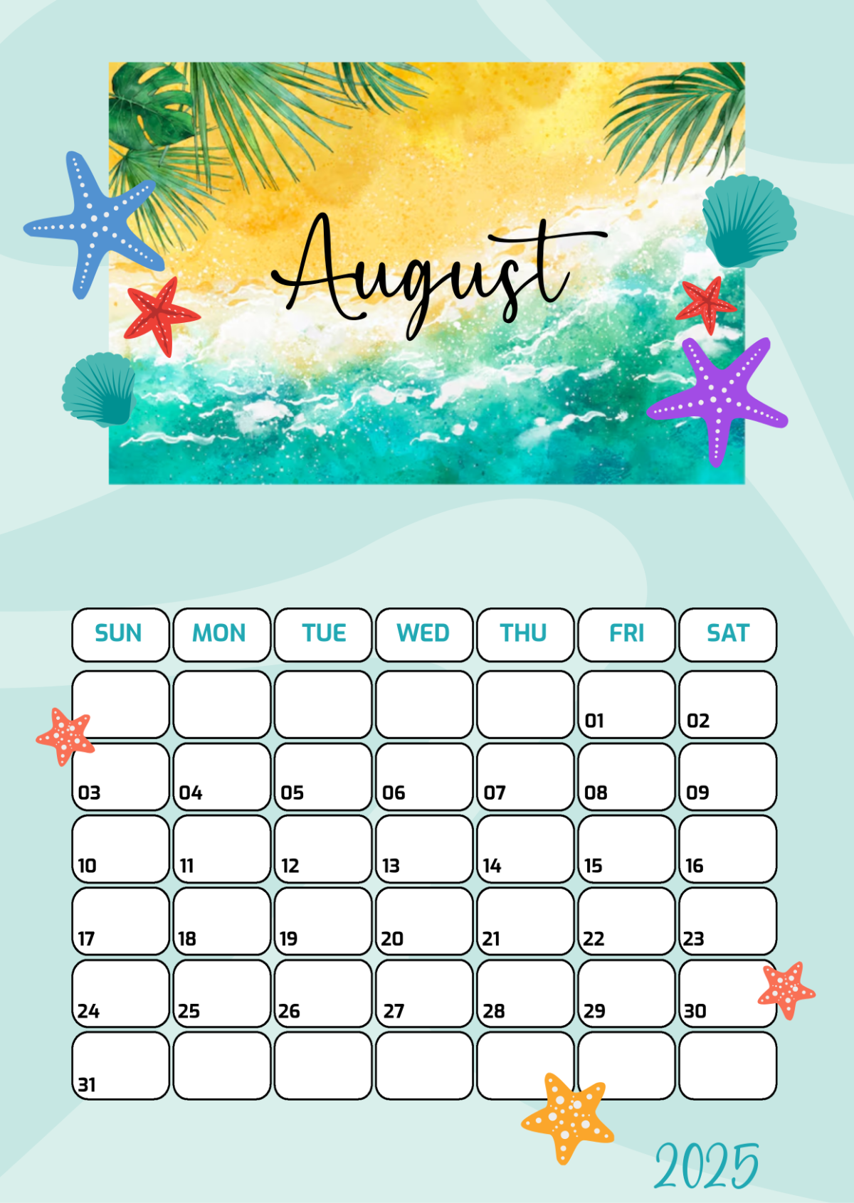 Free August 2025 Calendar Template To Edit Online