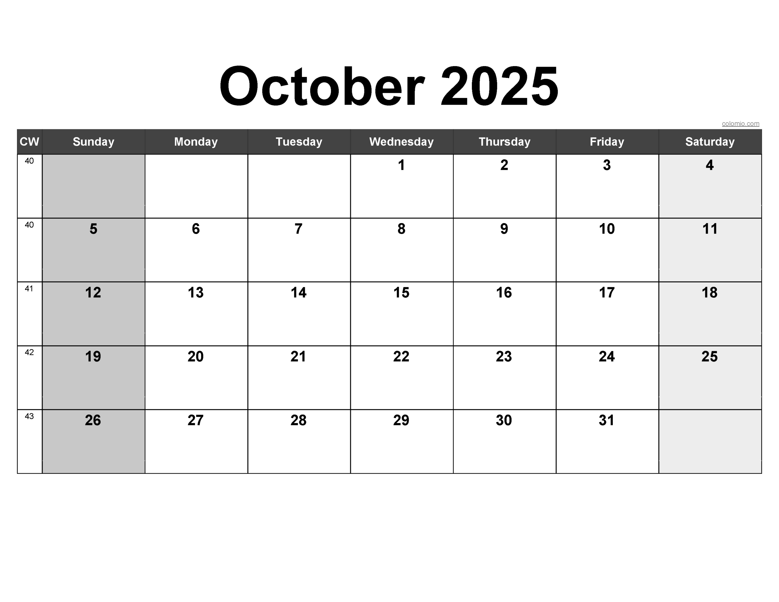 Blank Calendar September October 2025