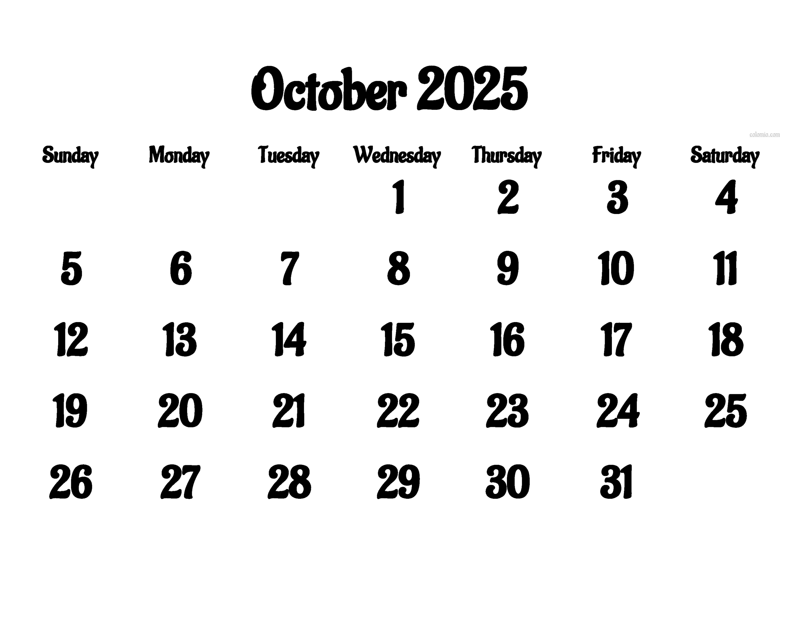 Blank Calendar 2025 September October