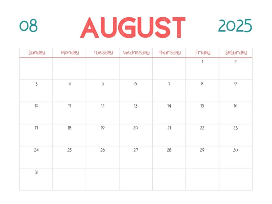Free Printable August 2025 Calendar Templates Canva