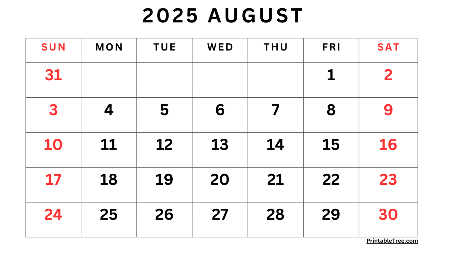 Free Printable August 2025 Calendar With Holidays
