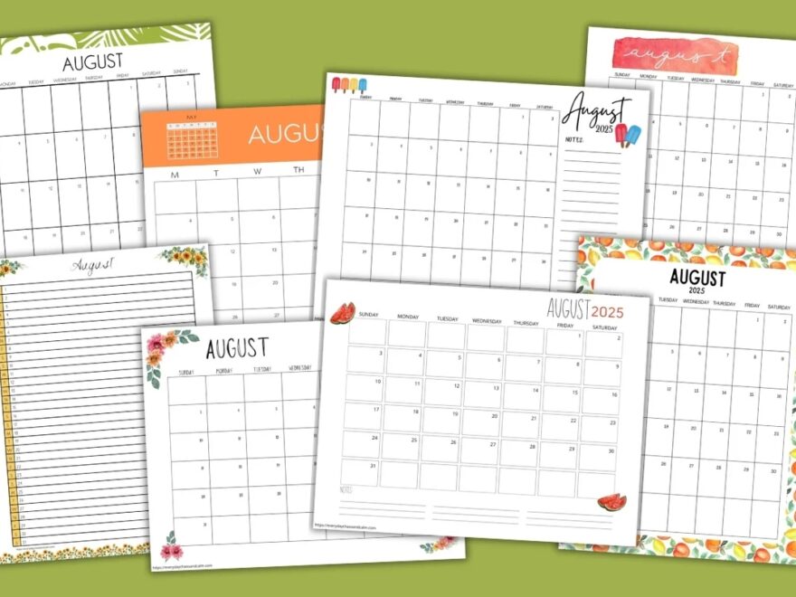 Free Printable August 2025 Calendars