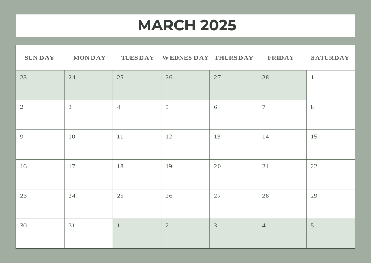 Free Printable March 2025 Calendar Template To Edit Online