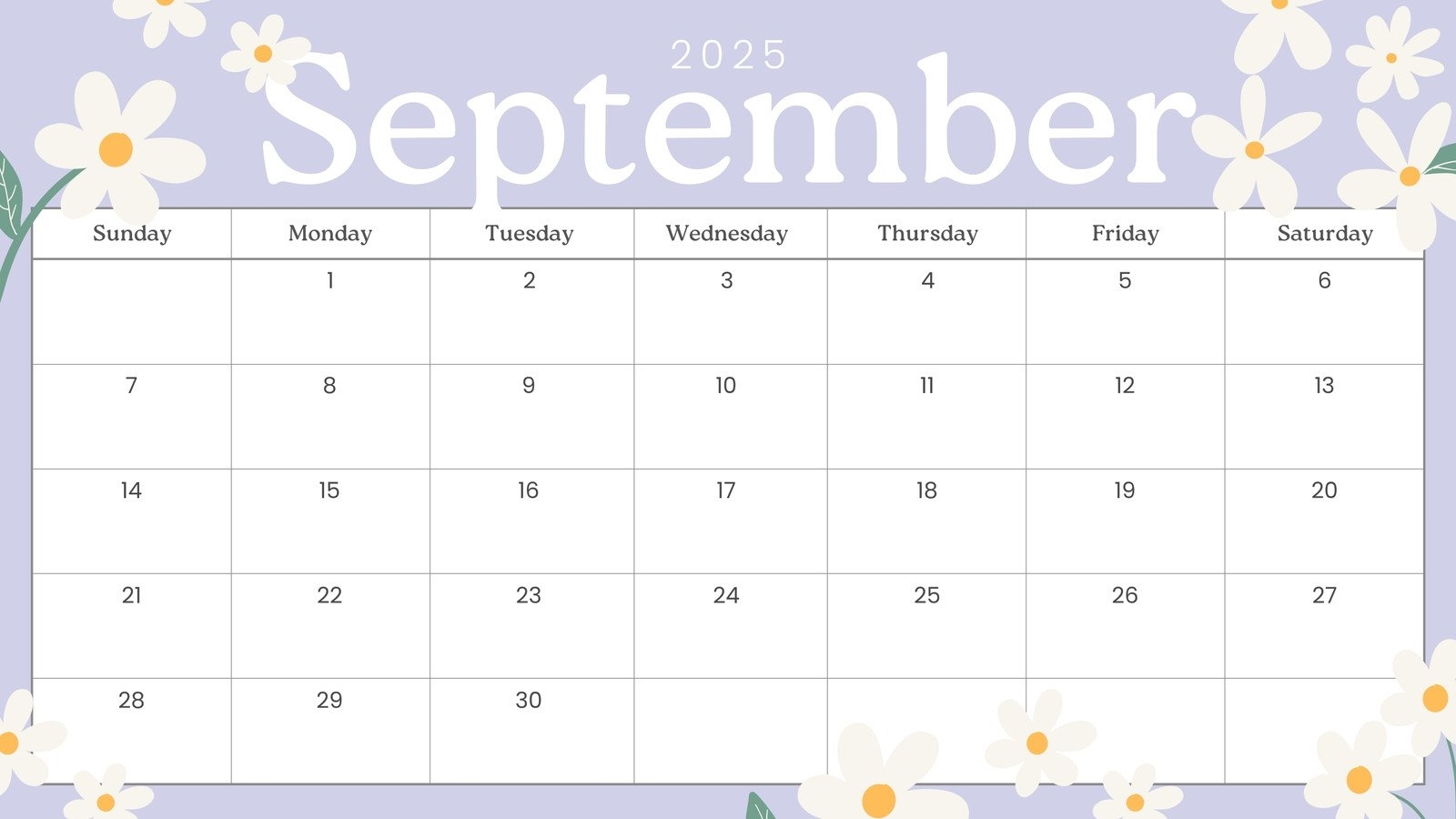 2025 September Blank Calendar