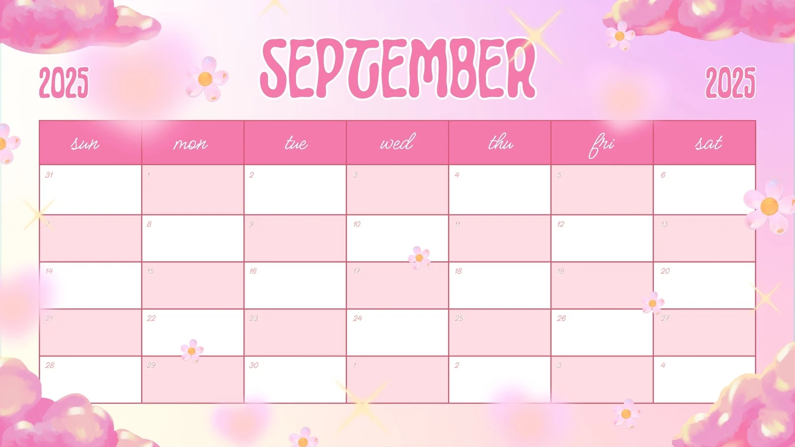 Blank Calendar 2025 September Printable