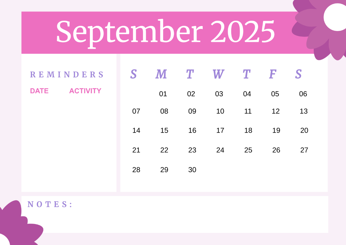 September 2025 Blank Calendar Printable