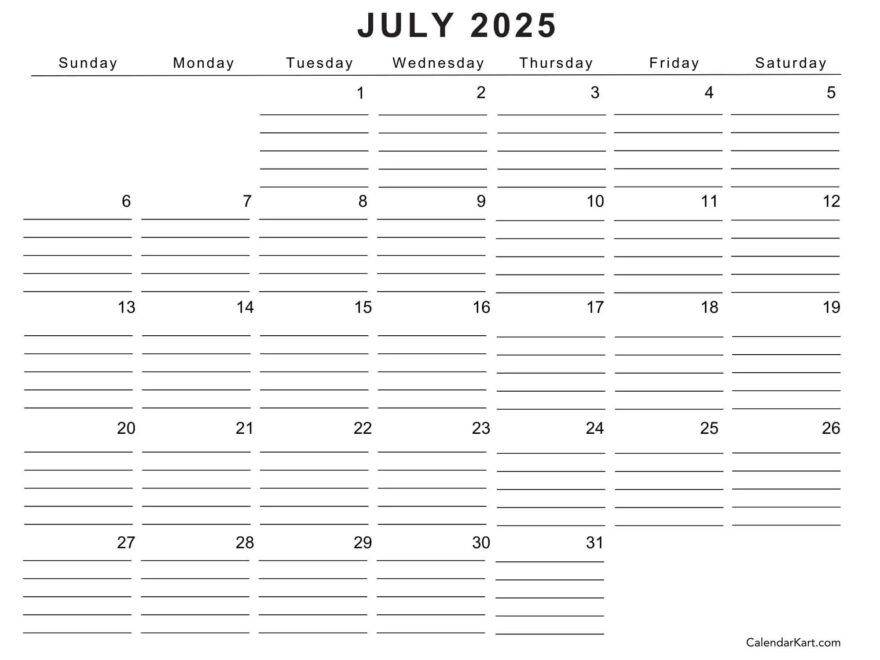 Get Free Printable July 2025 Calendar CalendarKart