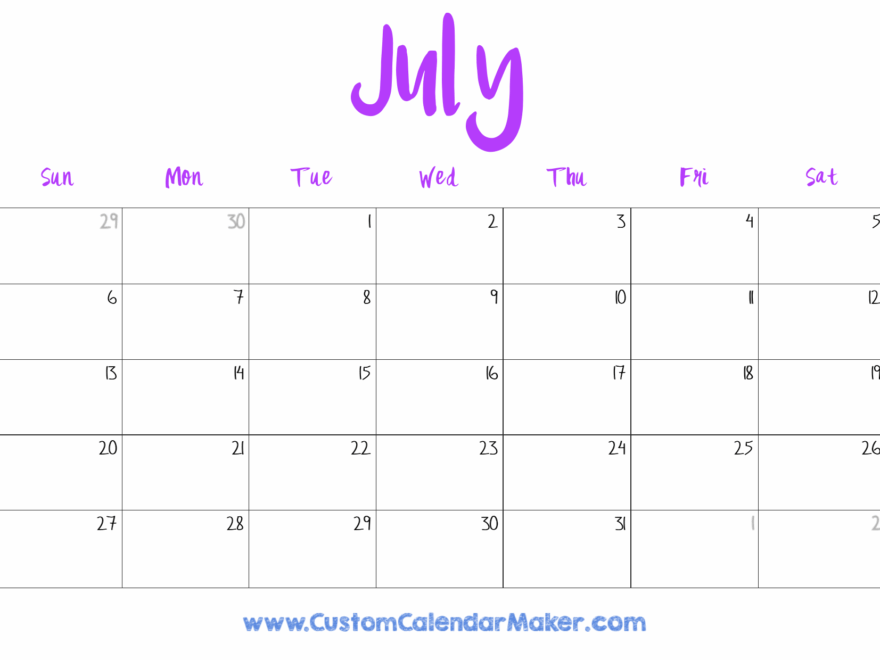 July 2025 Printable Calendar 23 Free Templates PDF Custom Calendar Maker