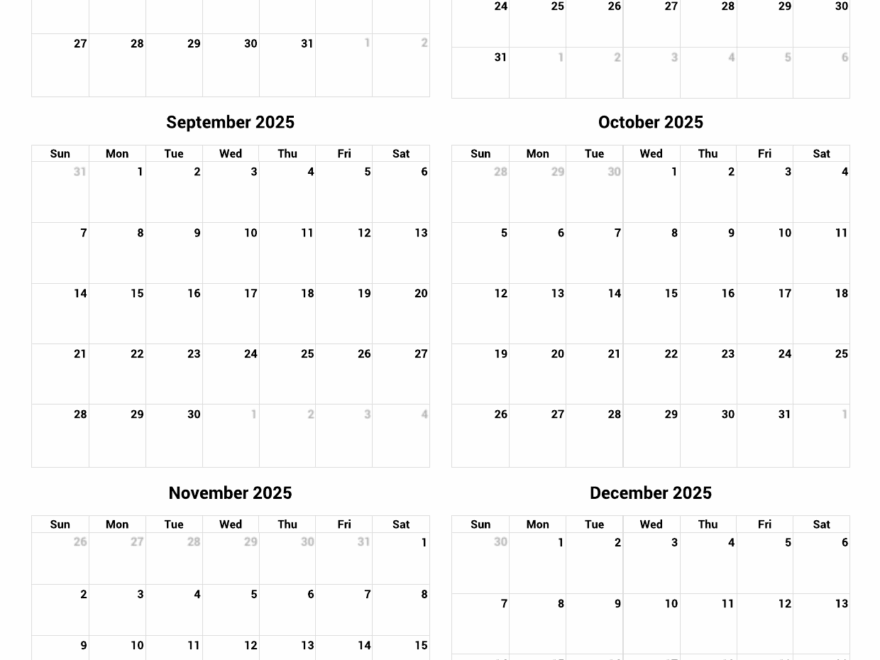 July To December 2025 Printable Calendar Custom Calendar Maker