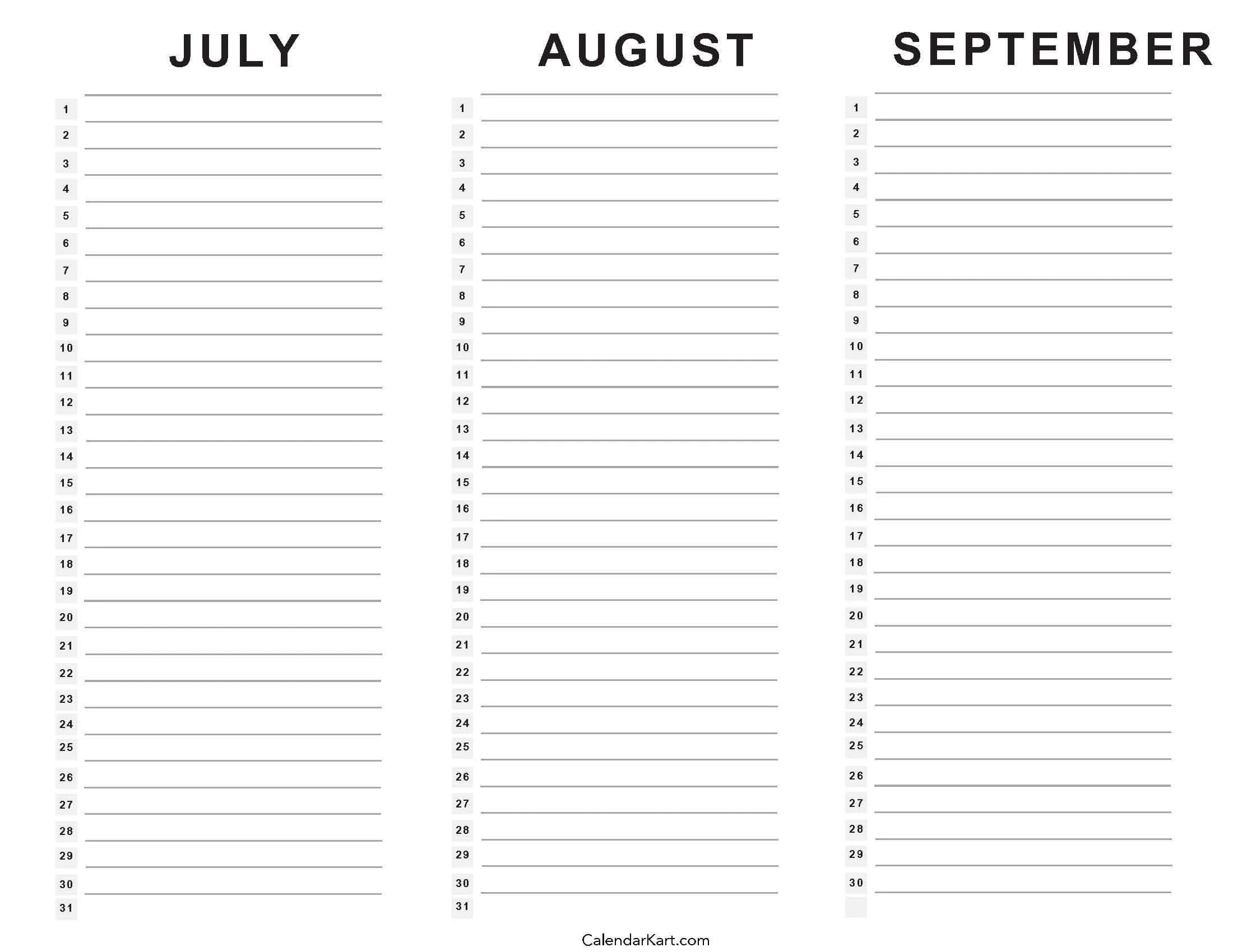 July To September 2025 Calendar Q3 CalendarKart