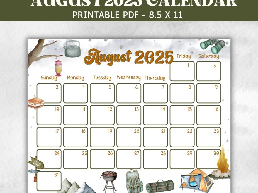 Kids August 2025 Calendar Printable 2025 Calendar Homeschool Preschool Calendar Board Childrens Monthly Planner Camping Calendar Etsy