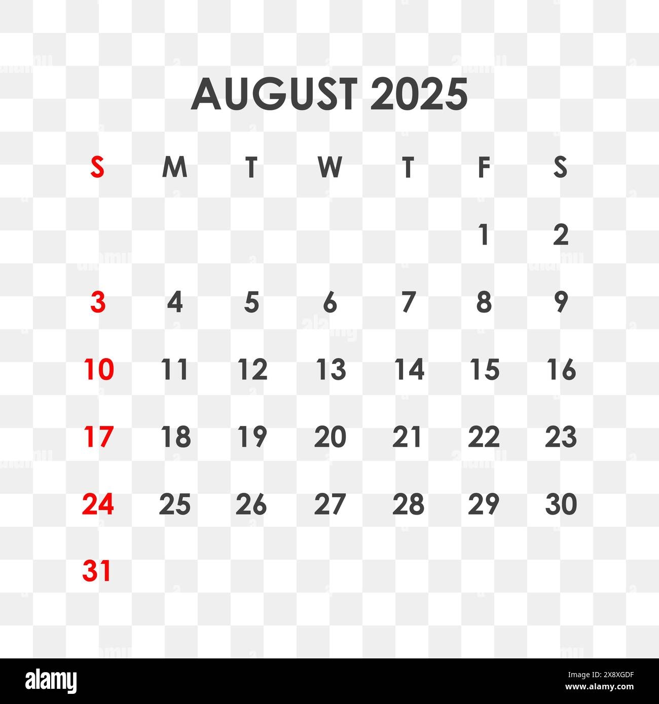 Blank Calendar 2025 August