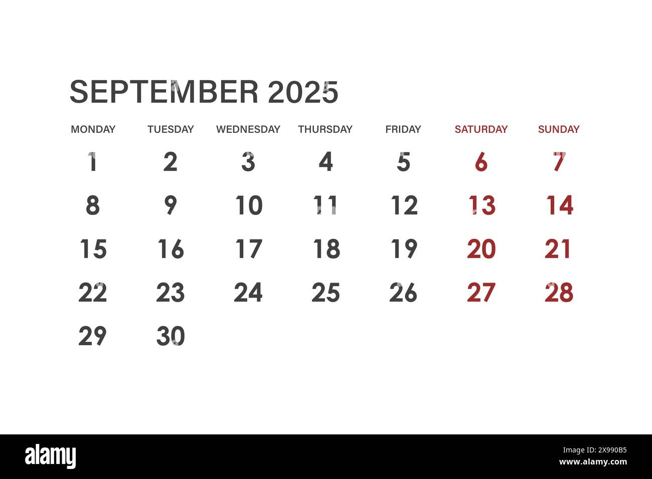 Letter Calendar For September 2025 The Week Begins On Sunday Time Planning And Schedule Concept Flat Design Removable Calendar For The Month Vec Stock Vector Image Art Alamy