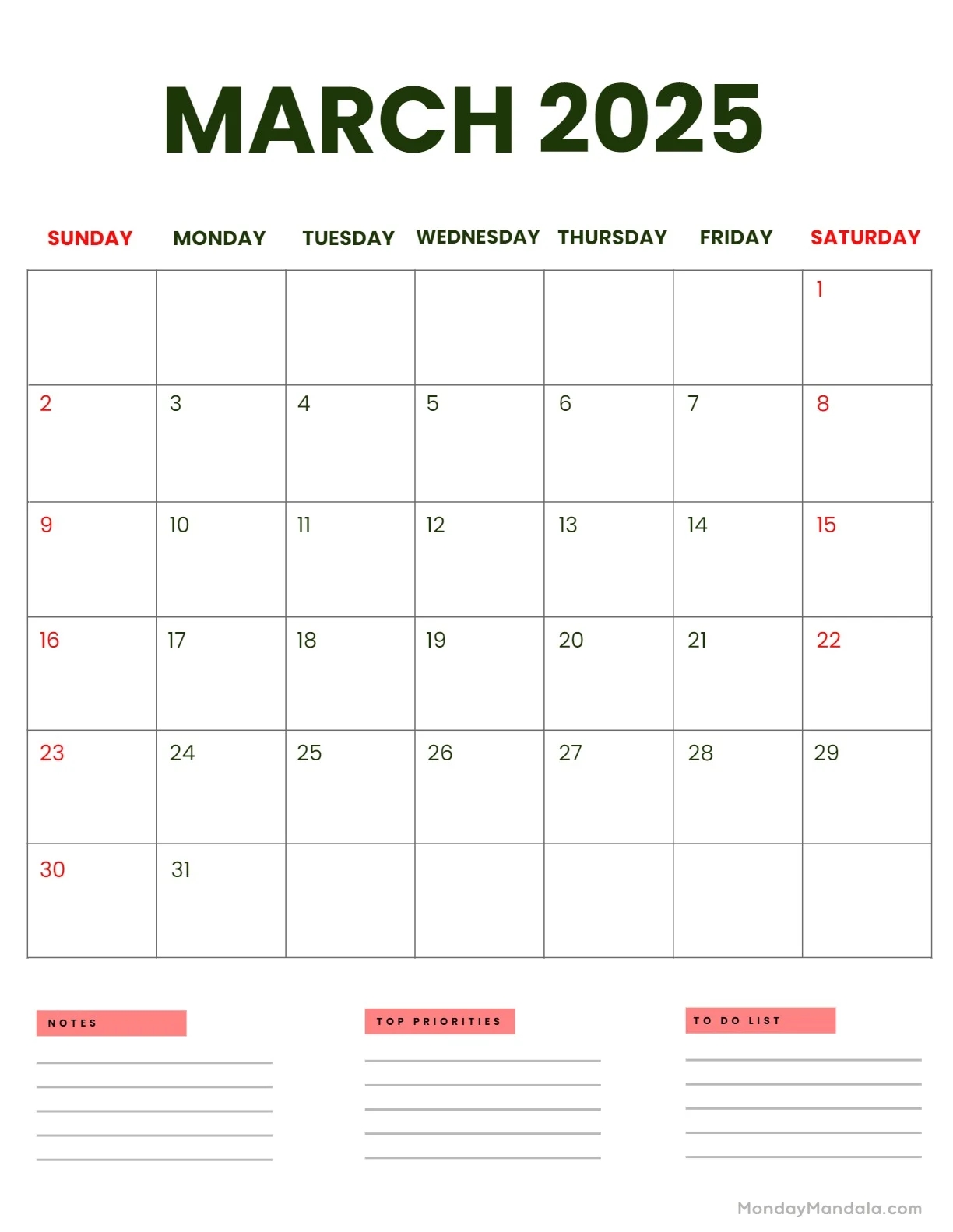March 2025 Calendar 52 Free PDF Printables 