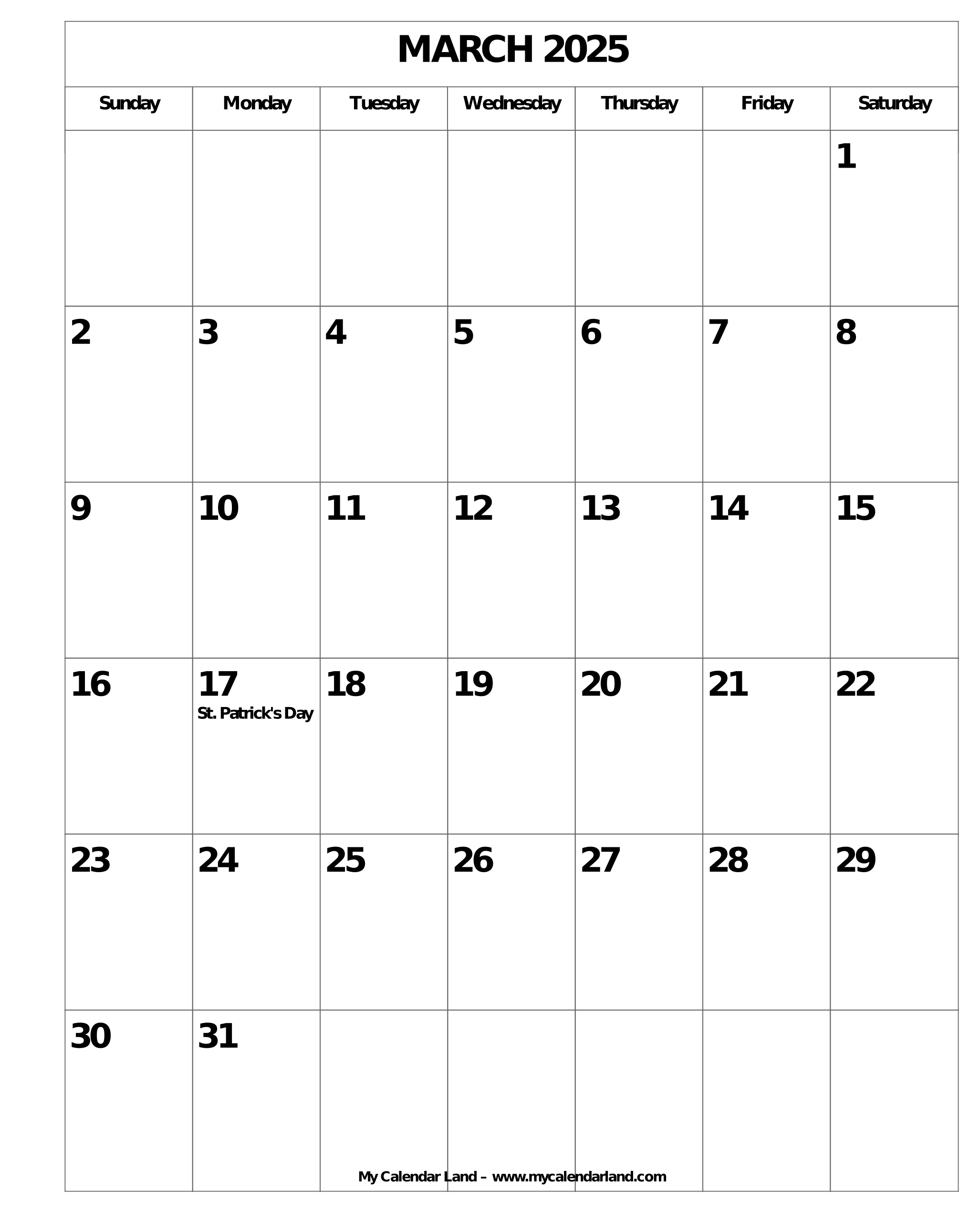 March 2025 Calendar My Calendar Land