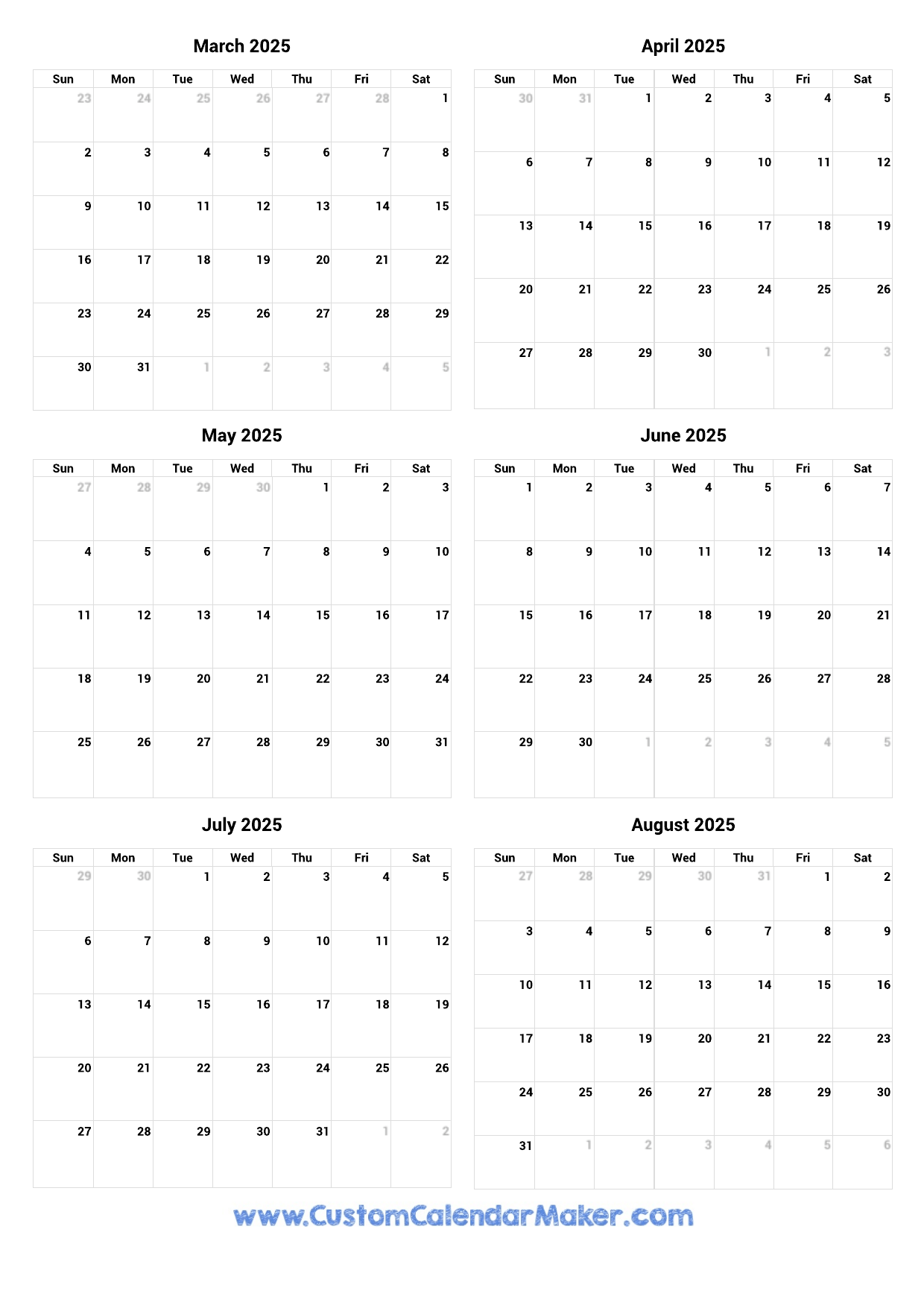 Printable Monthly Calendar August 2025