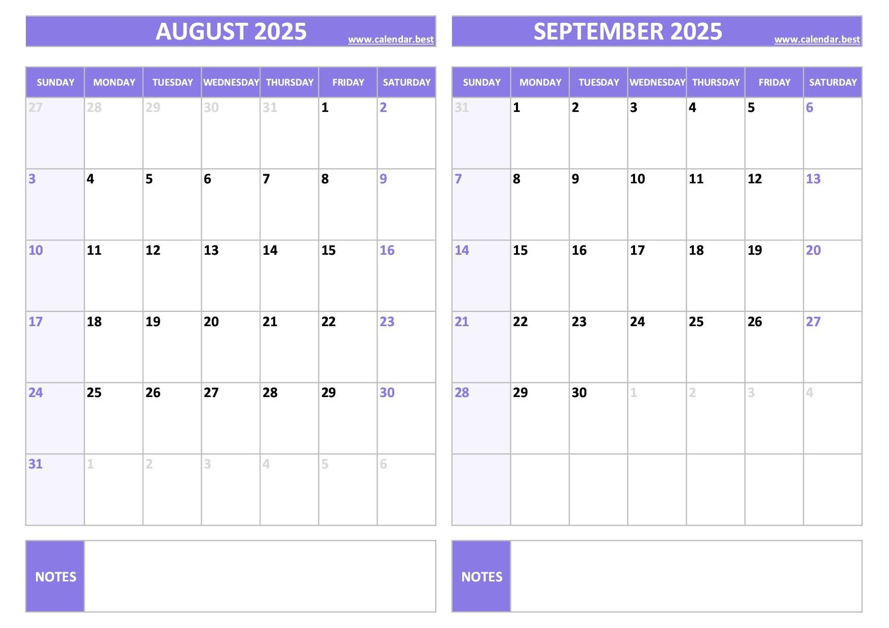 2025 August To December Blank Calendar