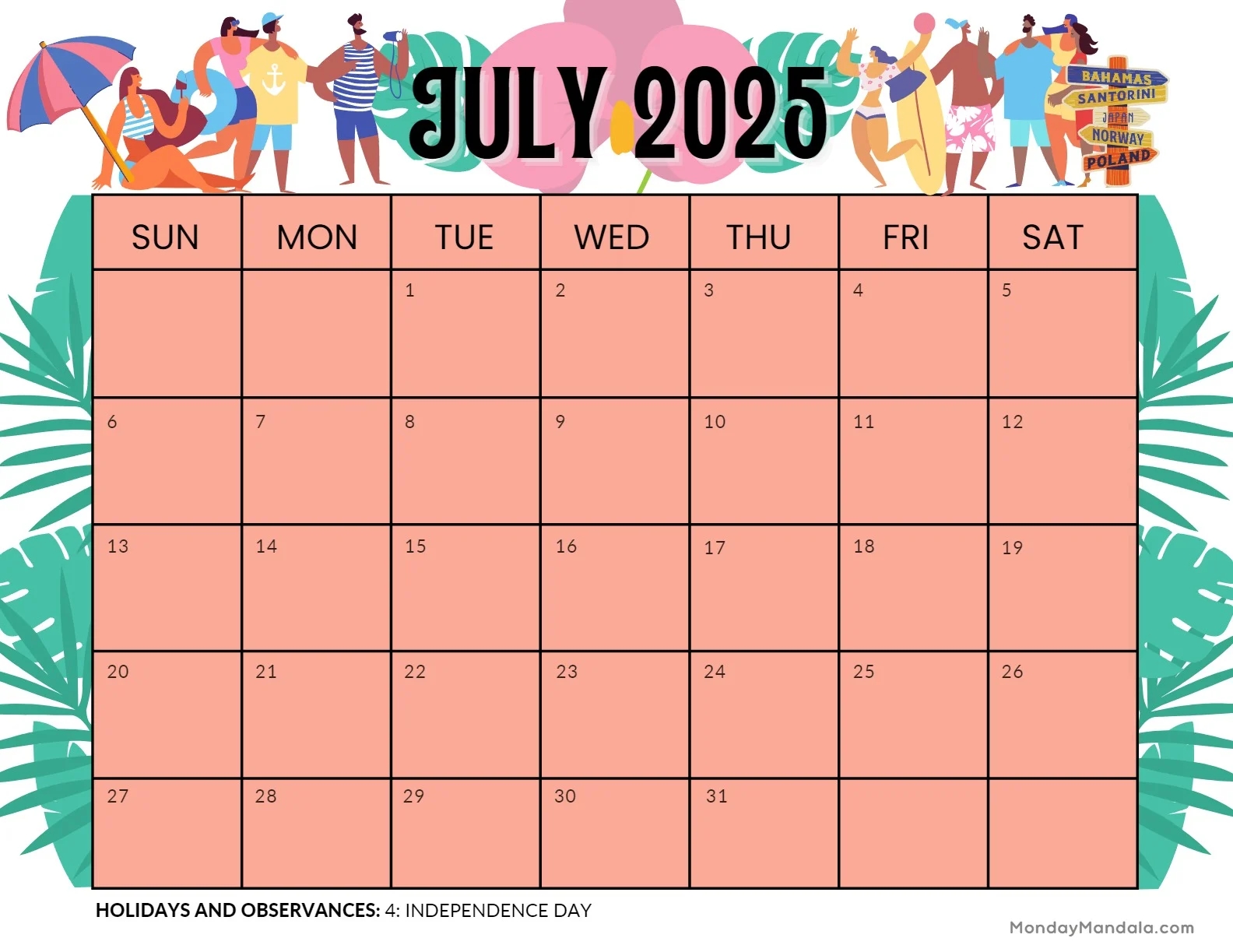Print Blank Calendar For August 2025