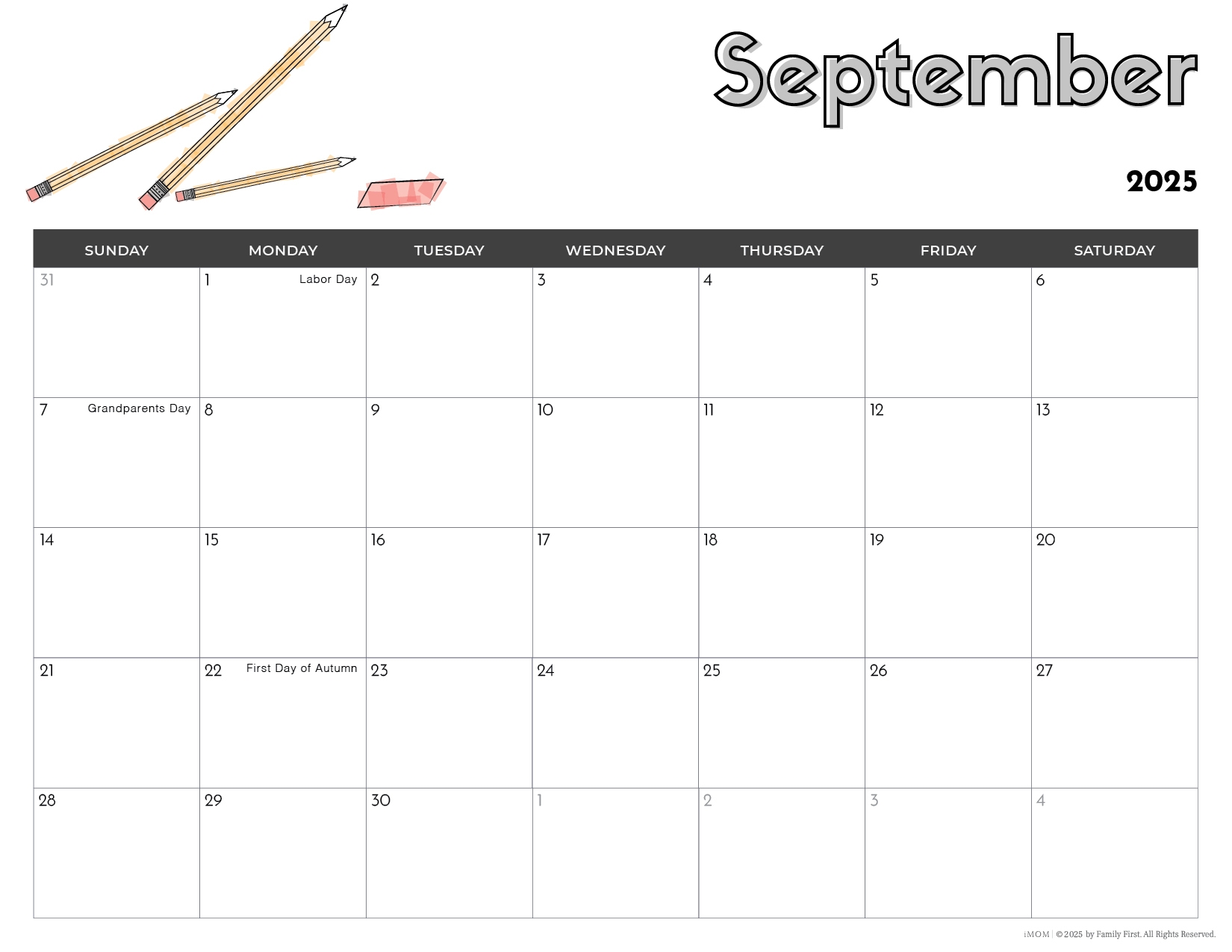 Blank Calendars 2025 September