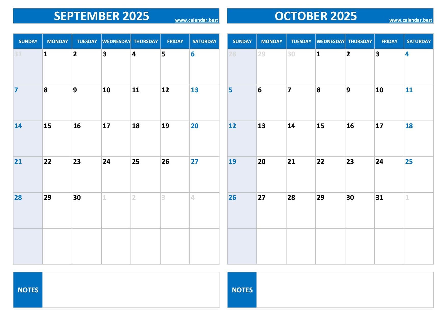 Printable September And October 2025 Calendar Free PDF JPG Downloads