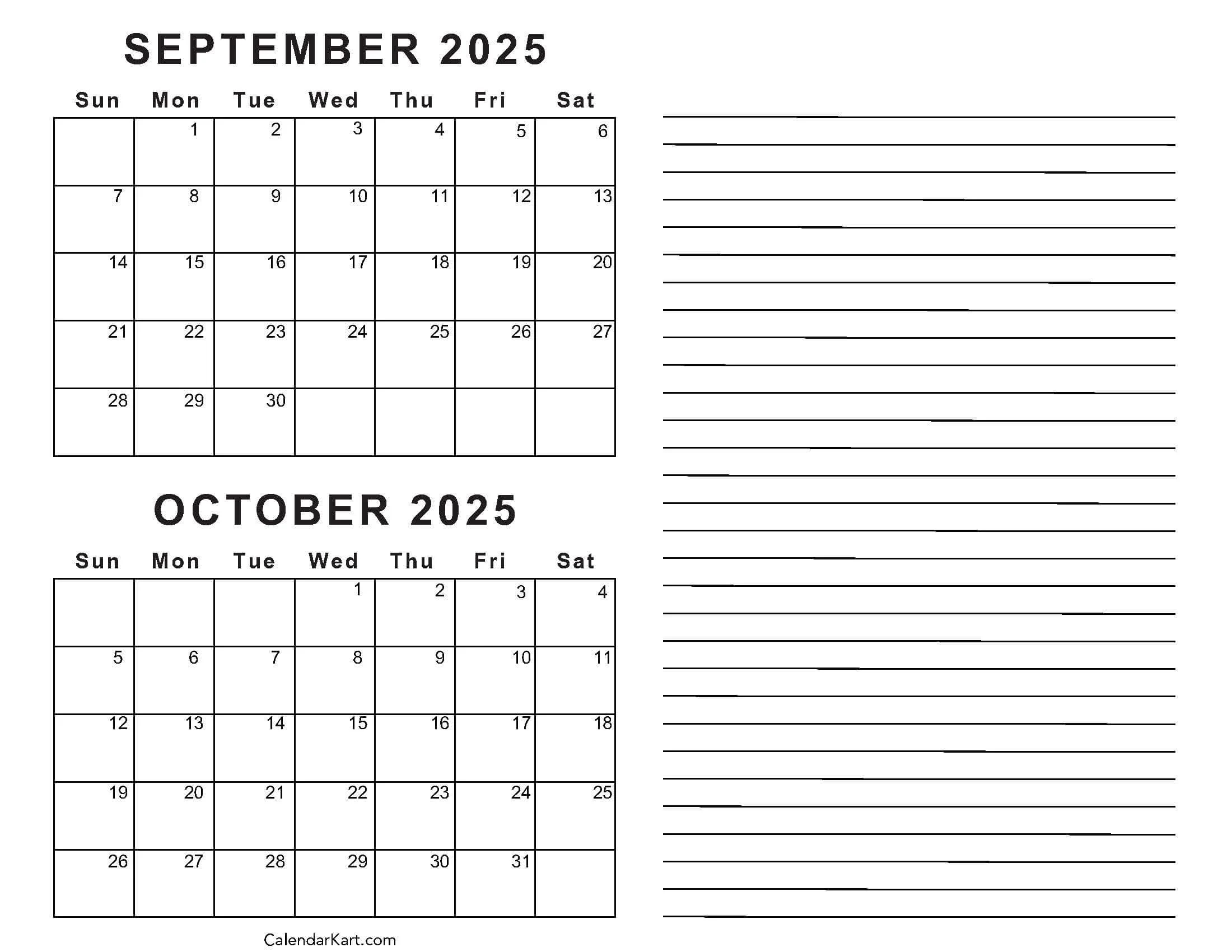 Printable September October 2025 Calendar Calendarkart