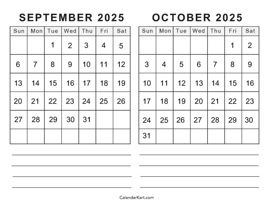 Printable September October 2025 Calendar Calendarkart
