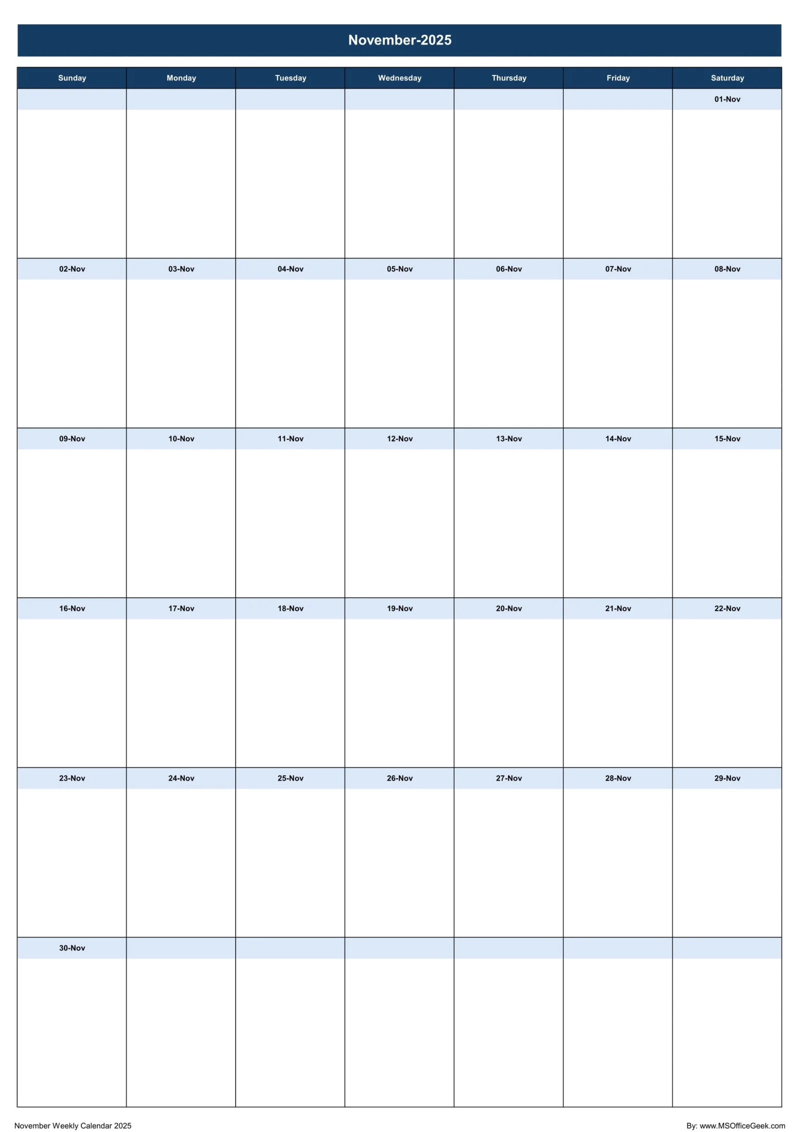 Ready To Use Printable Weekly Calendar 2025 MSOfficeGeek