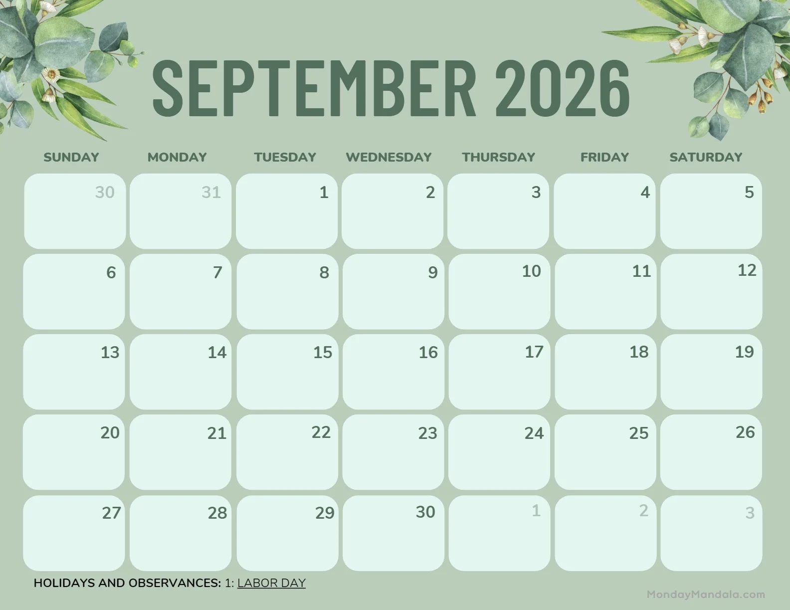 Blank Calendar For September 2025