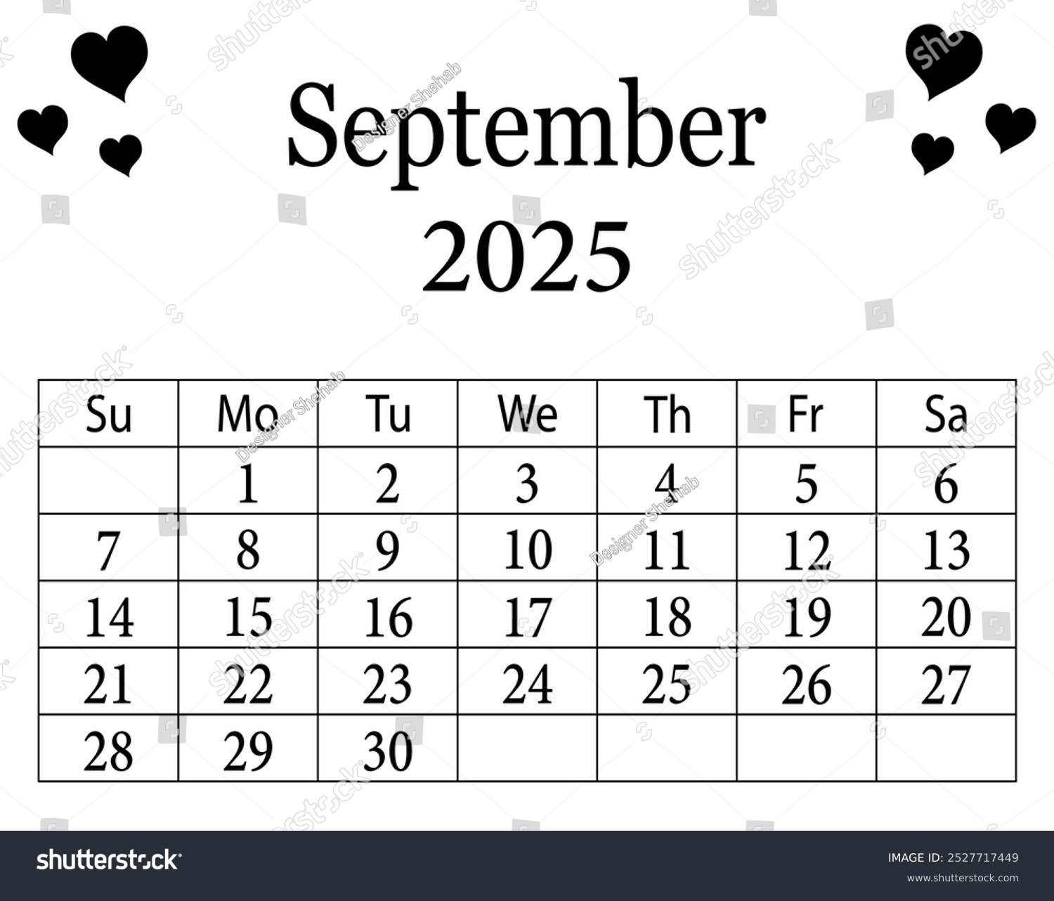 2025 Blank September Calendar Months