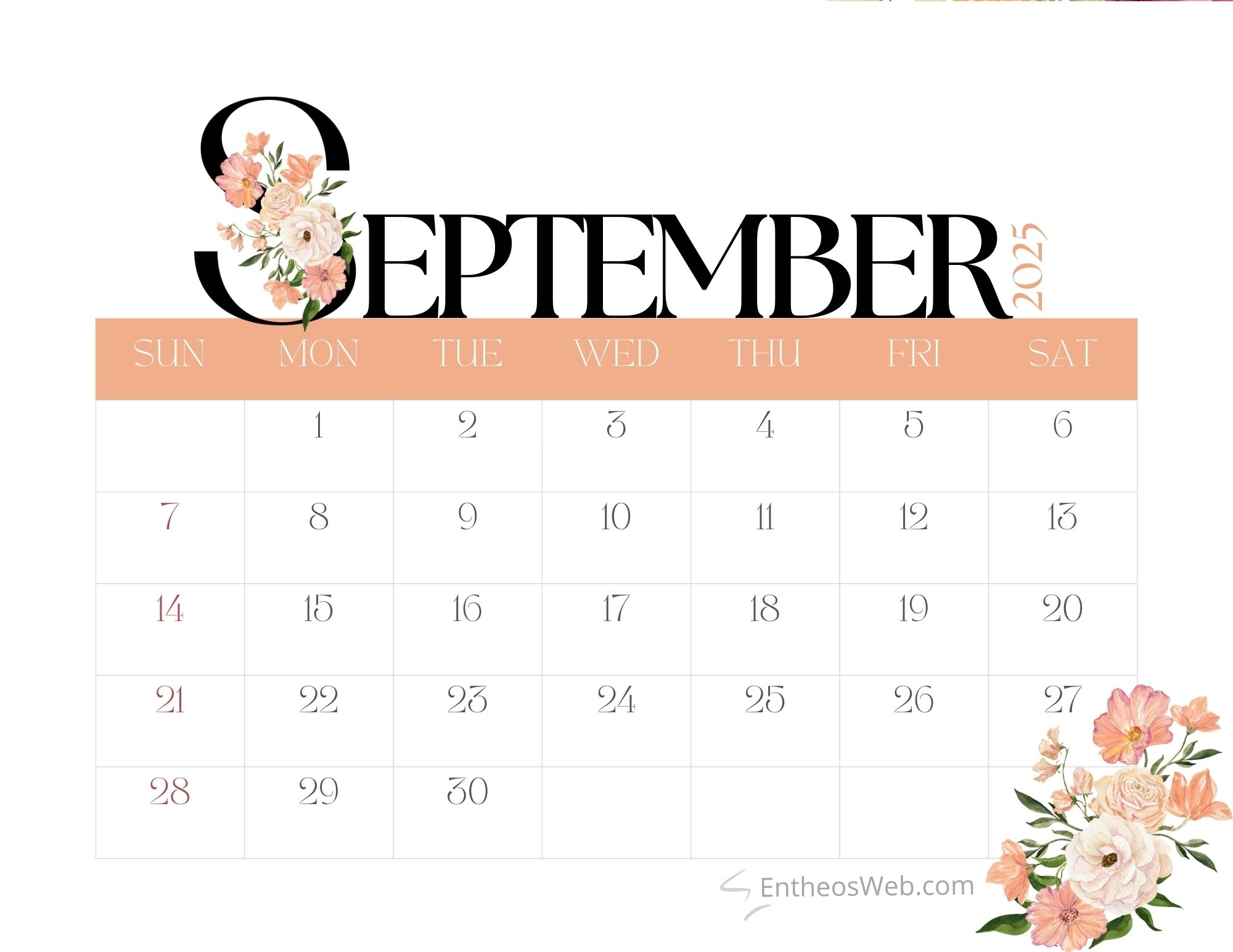 Blank Calendar Septmeber 2025 Template