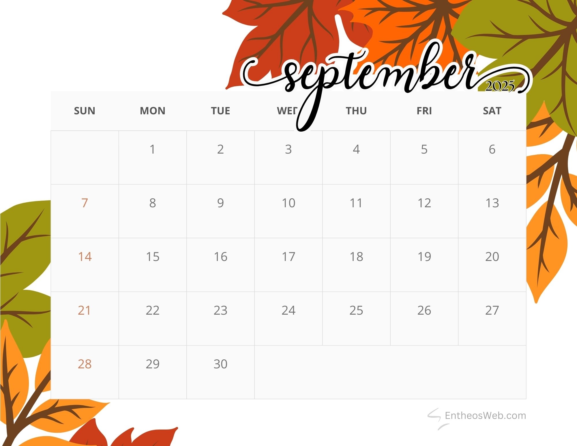 September 2025 Calendar Printables EntheosWeb