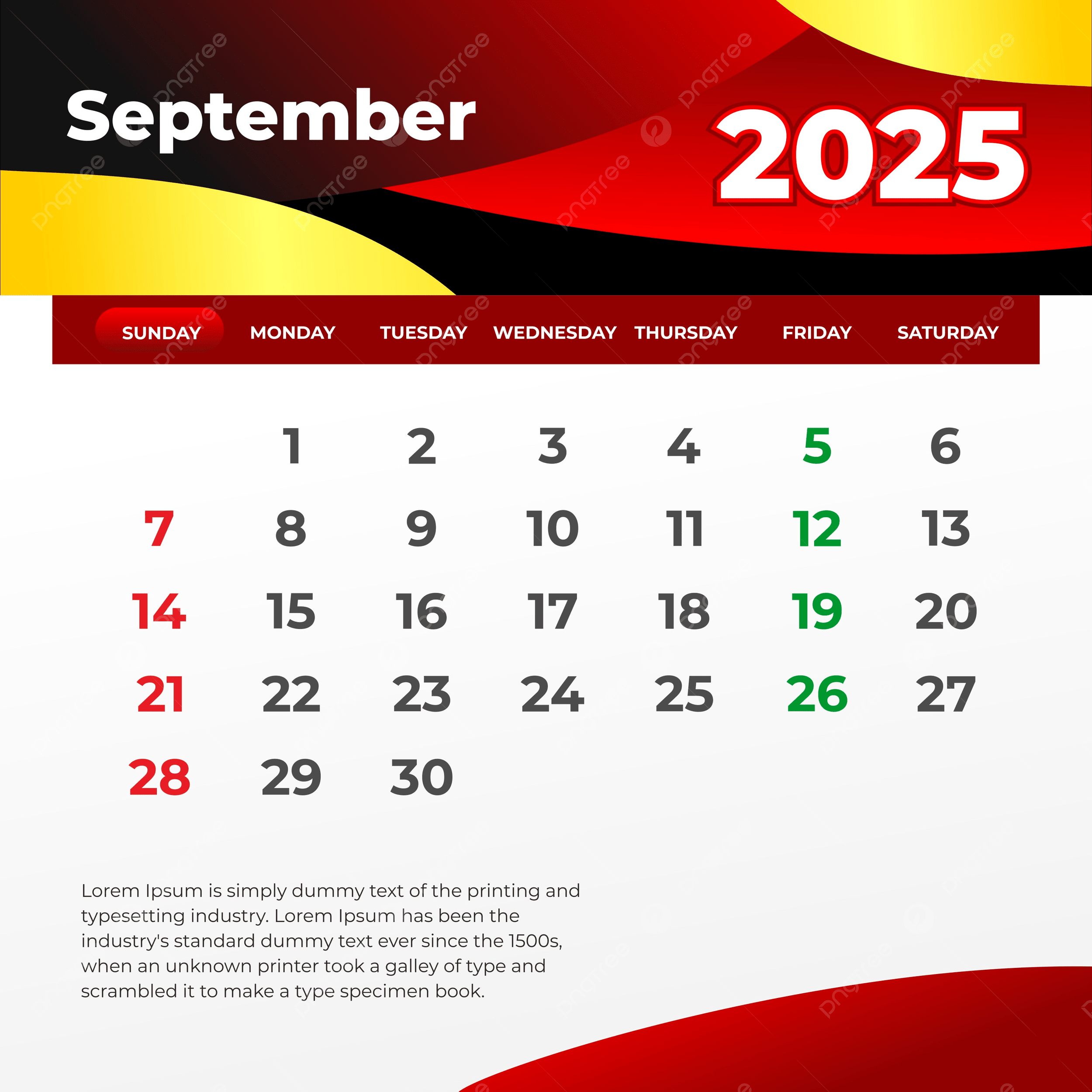 September 2025 Calendar Ready To Print Vector Template Download On Pngtree