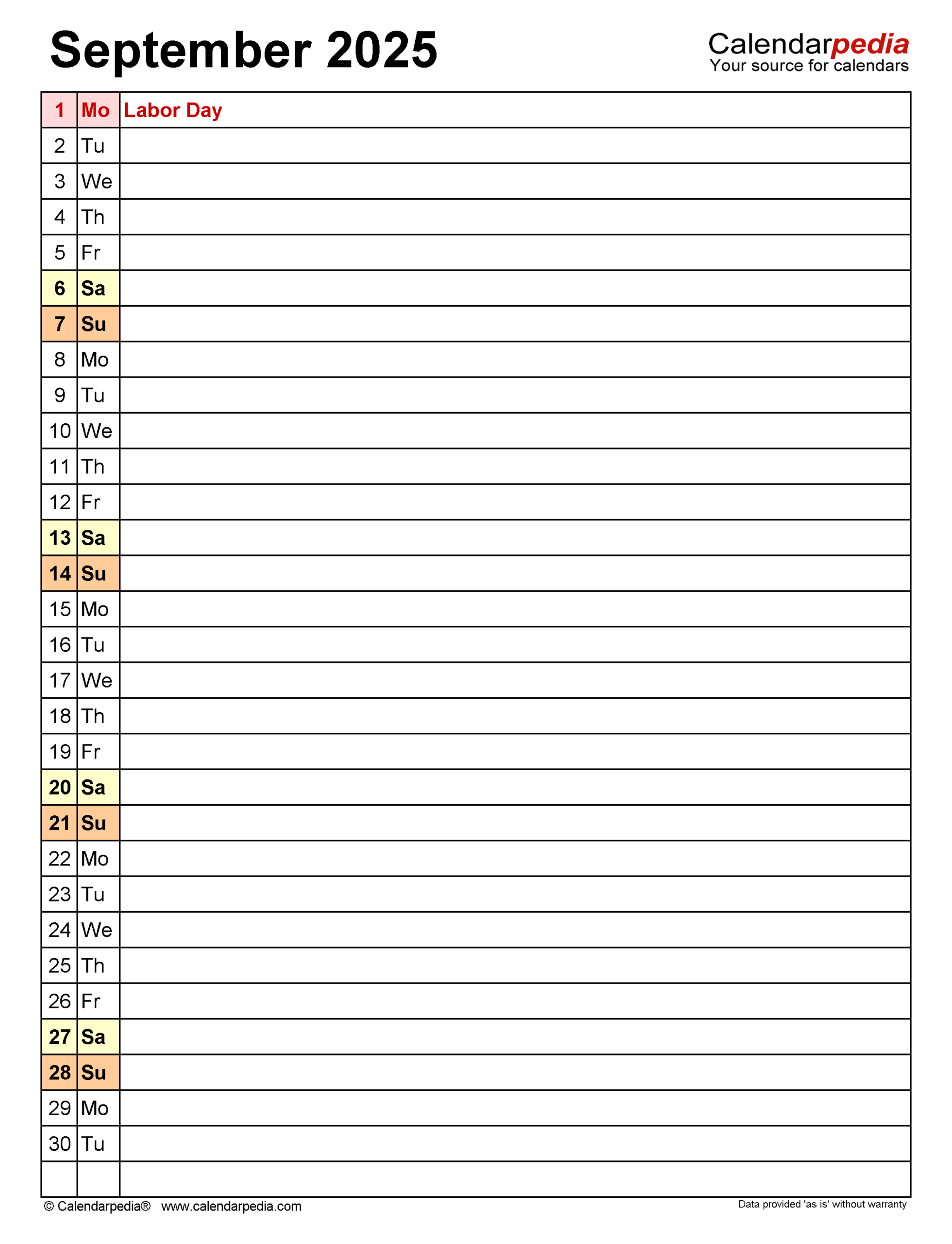 September 2025 Calendar Templates For PDF Excel And Word