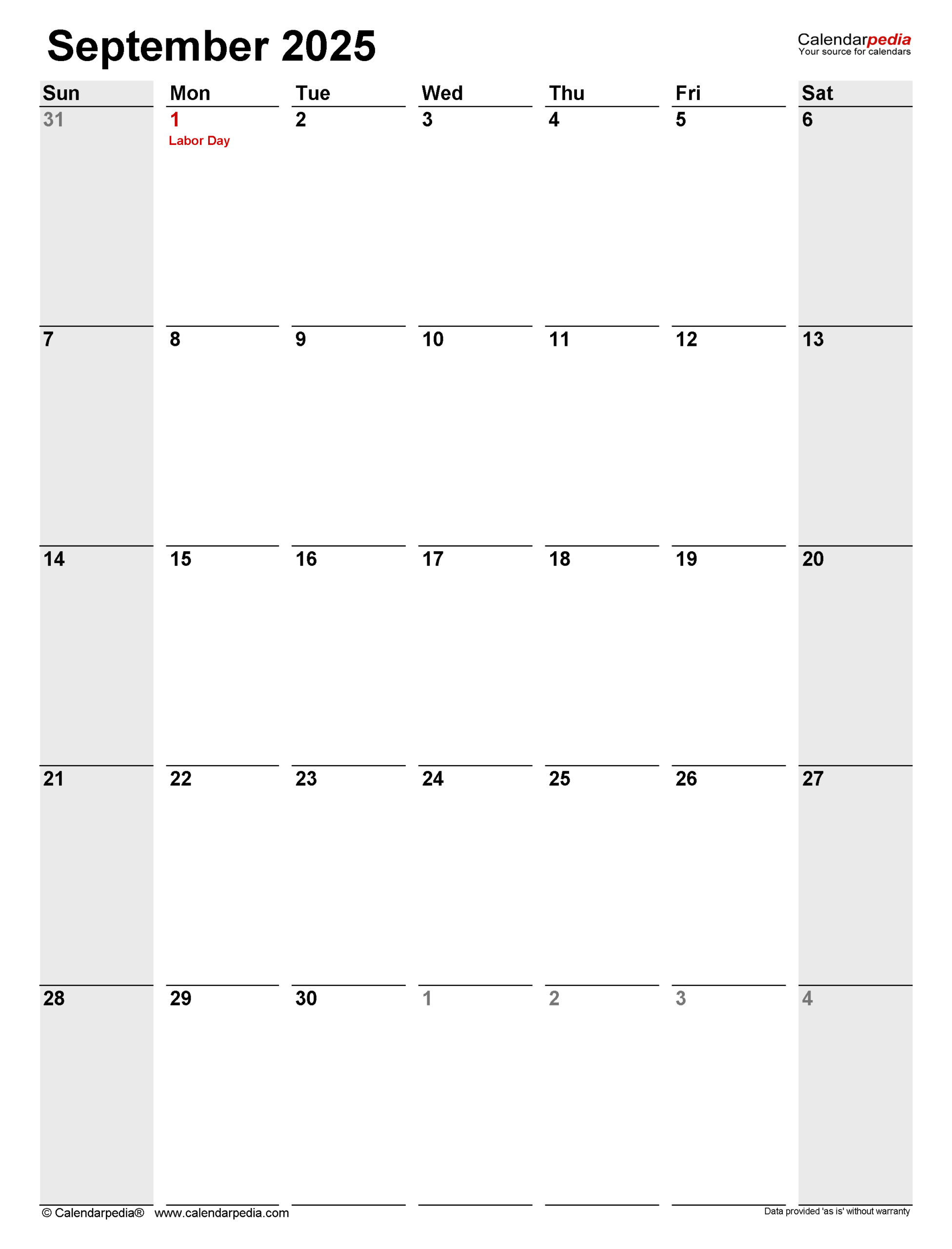 September 2025 Calendar Templates For PDF Excel And Word