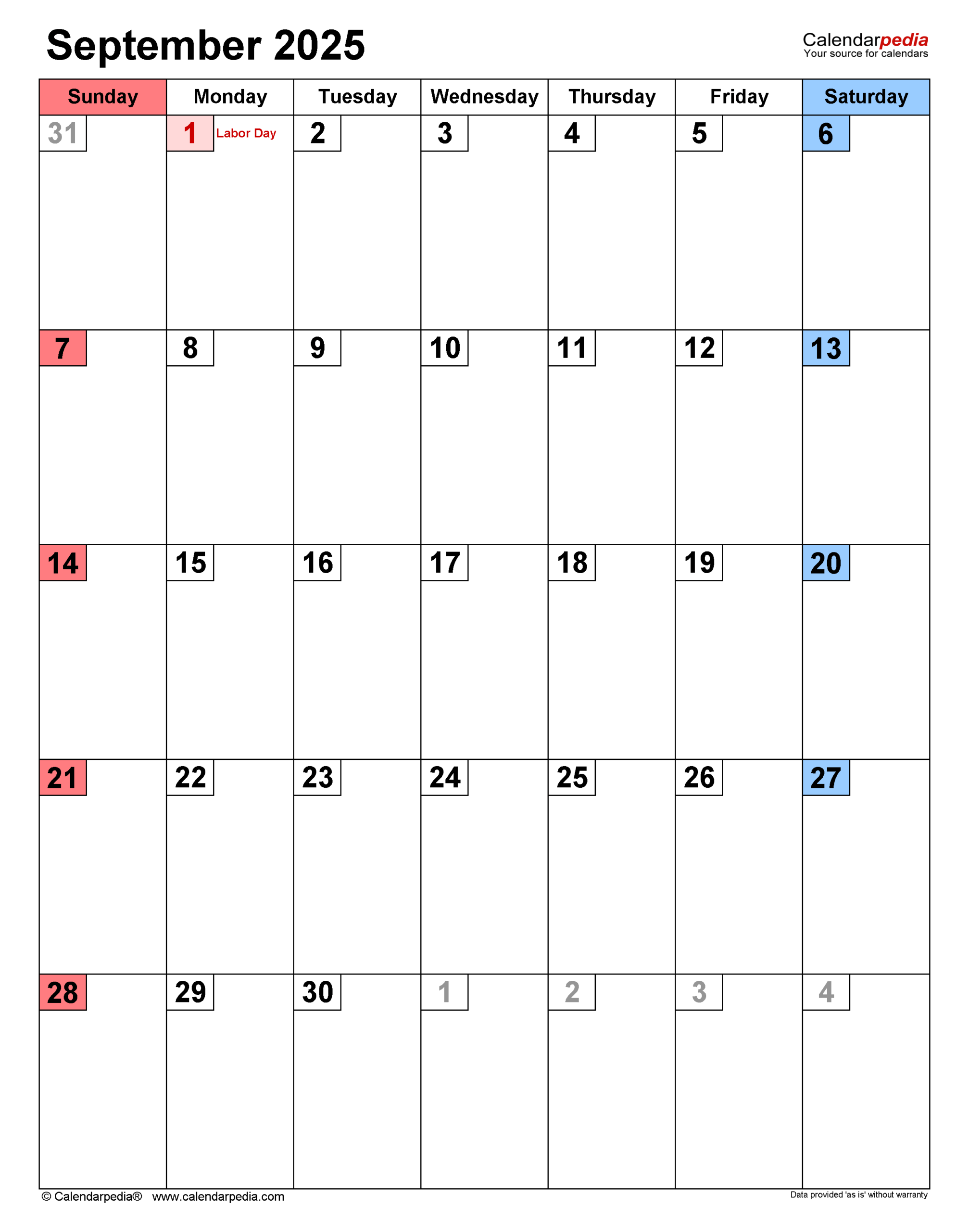 September 2025 Calendar Templates For PDF Excel And Word