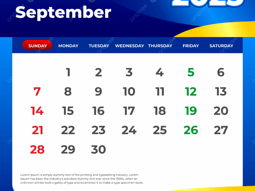 September 2025 Calendar Vector Template Download On Pngtree