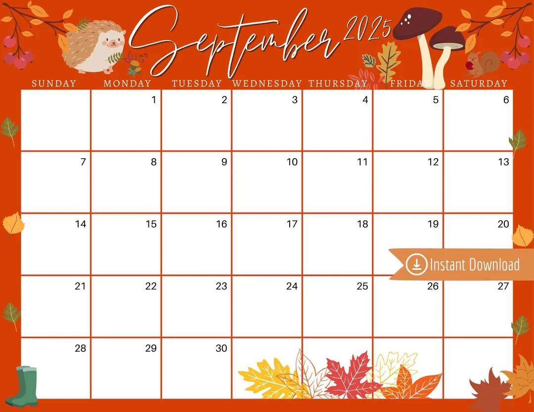 September 2025 Digital Calendar Orange Harvest Leaves Planner Editable Fillable Printable Calendar For Planning PDF PNG And JPG Download Etsy