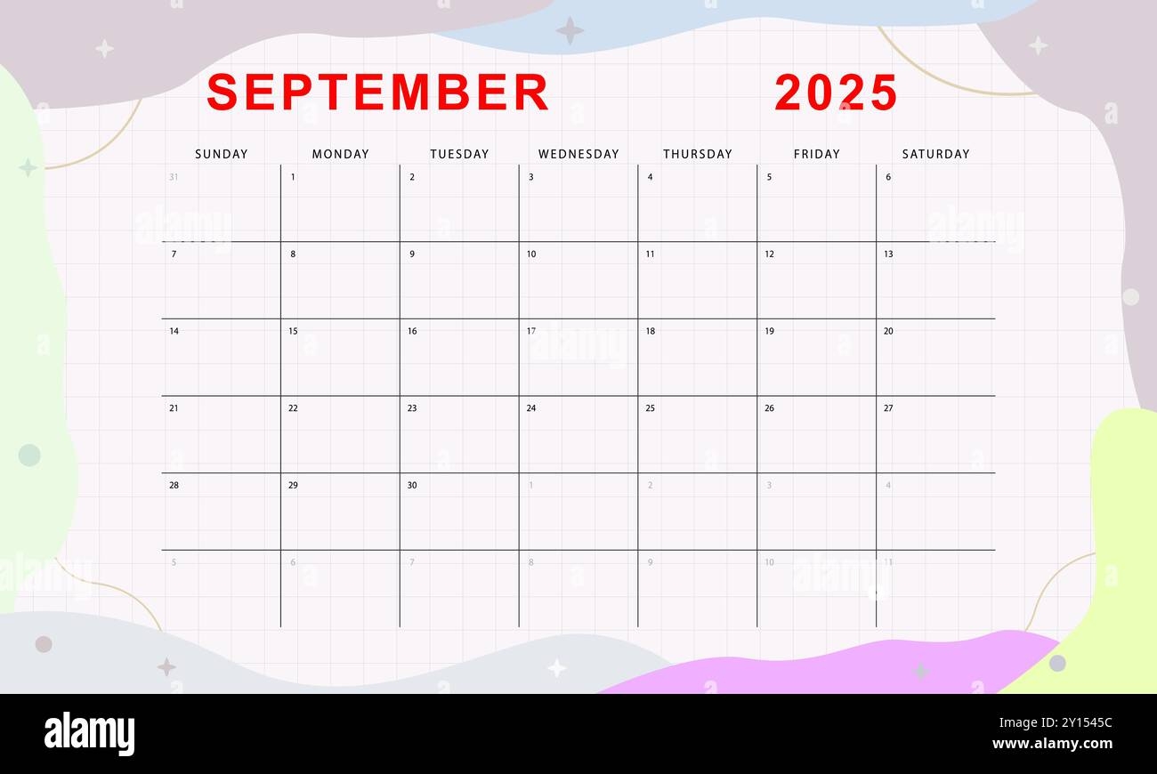 September 2025 Monthly Planner Cute Calendar Template Sunday Start Vector Design Stock Vector Image Art Alamy