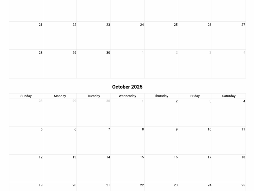 September And October 2025 Calendar Custom Calendar Maker