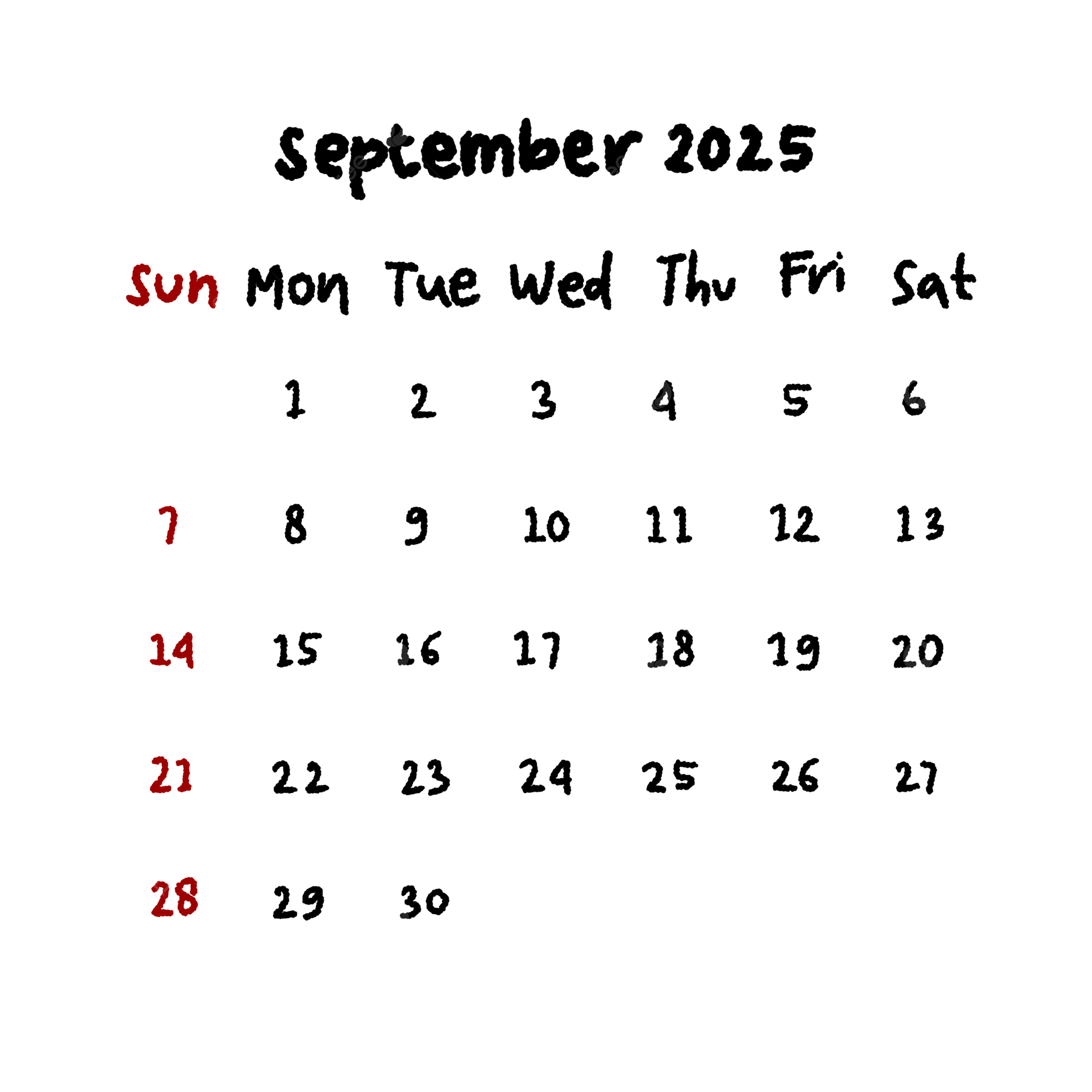 September Calendar Of 2025 Template In Black And Red Color Calendar September 2025 PNG Transparent Clipart Image And PSD File For Free Download