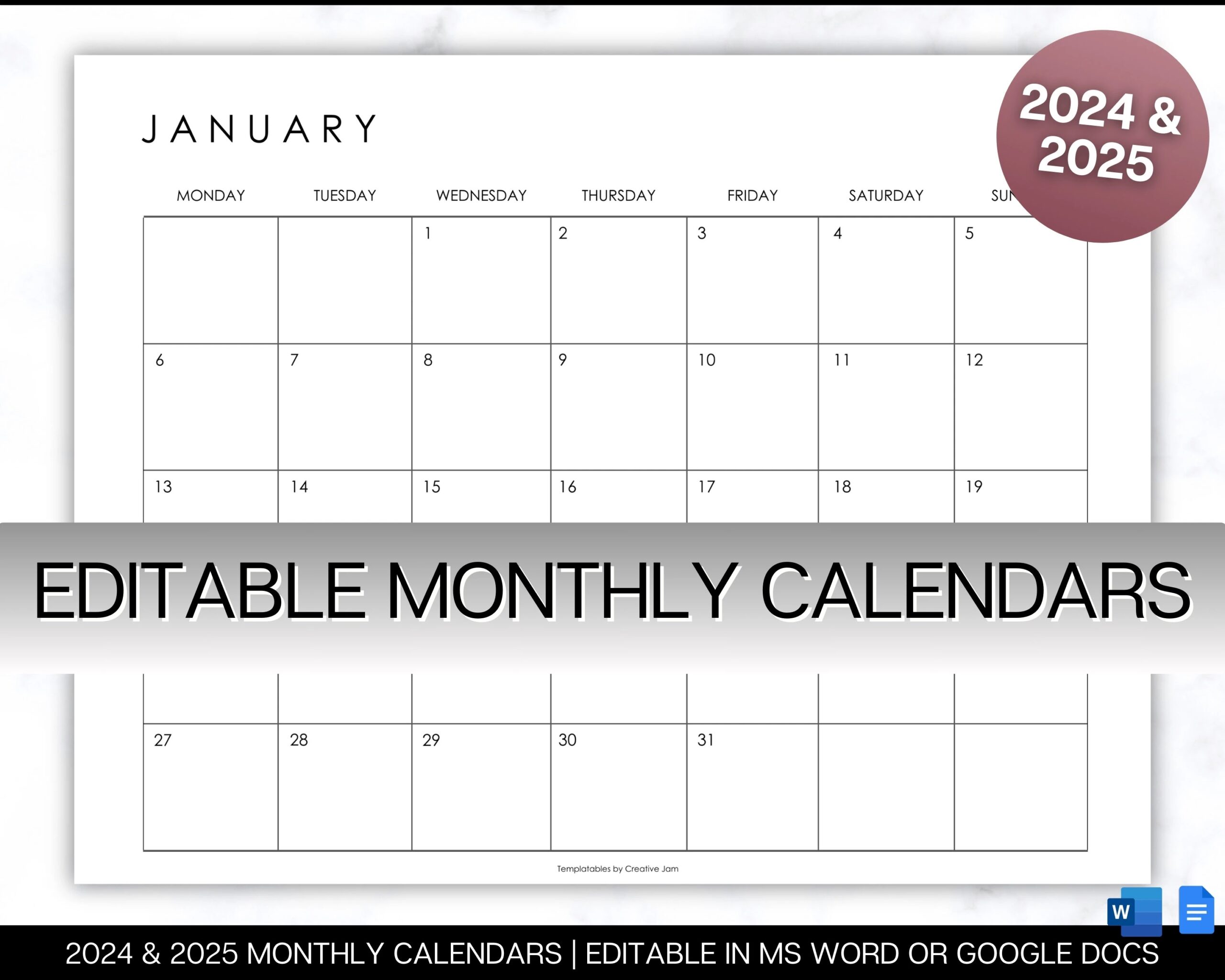 12 Month Calendar Word Template Etsy