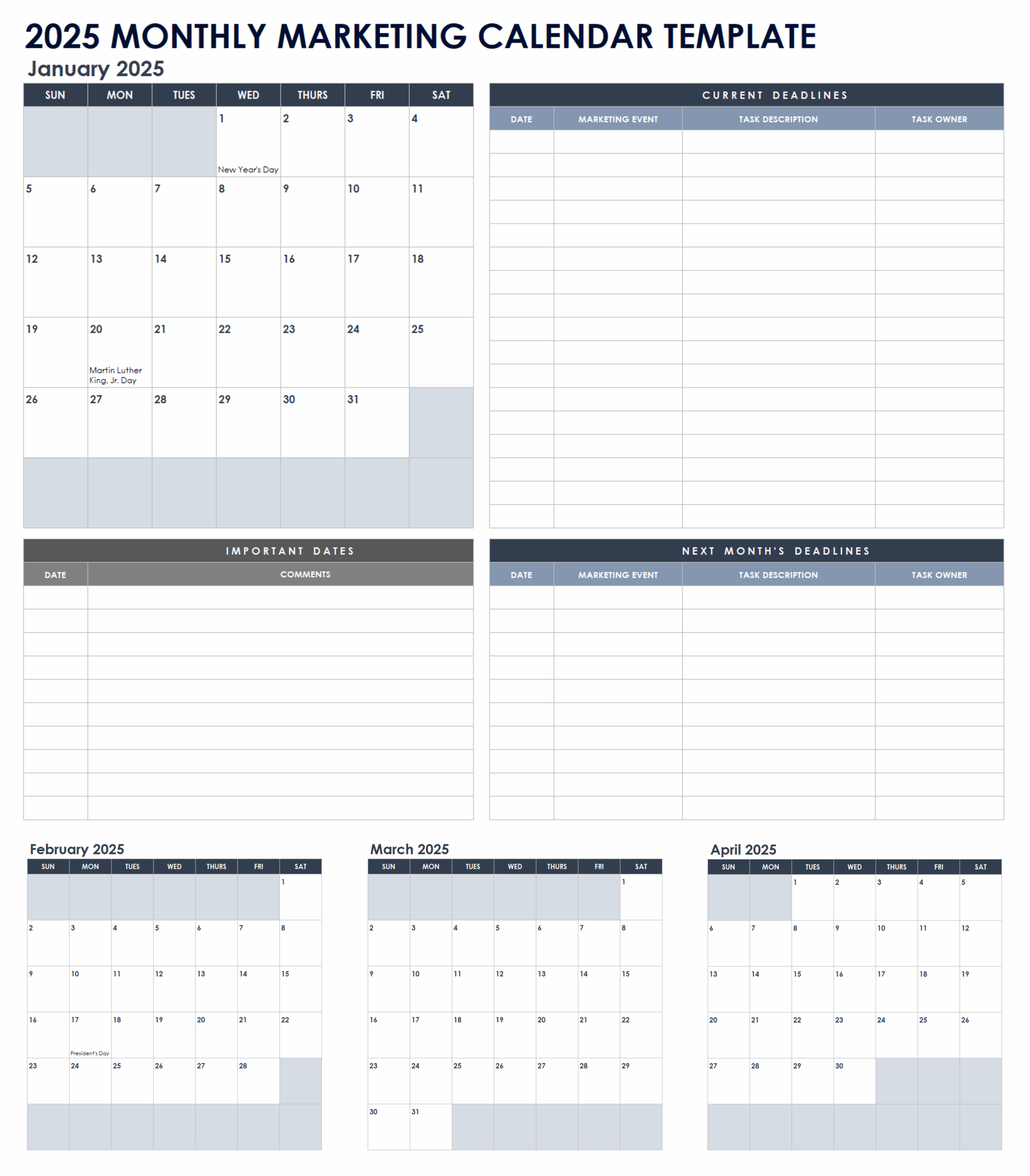 15 Free 2025 Monthly Calendar Templates Smartsheet